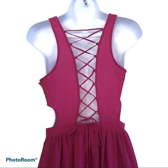 Lush High Low Cutouts Lace Up Back Maxi Dress Sz S - Picture 8 of 16
